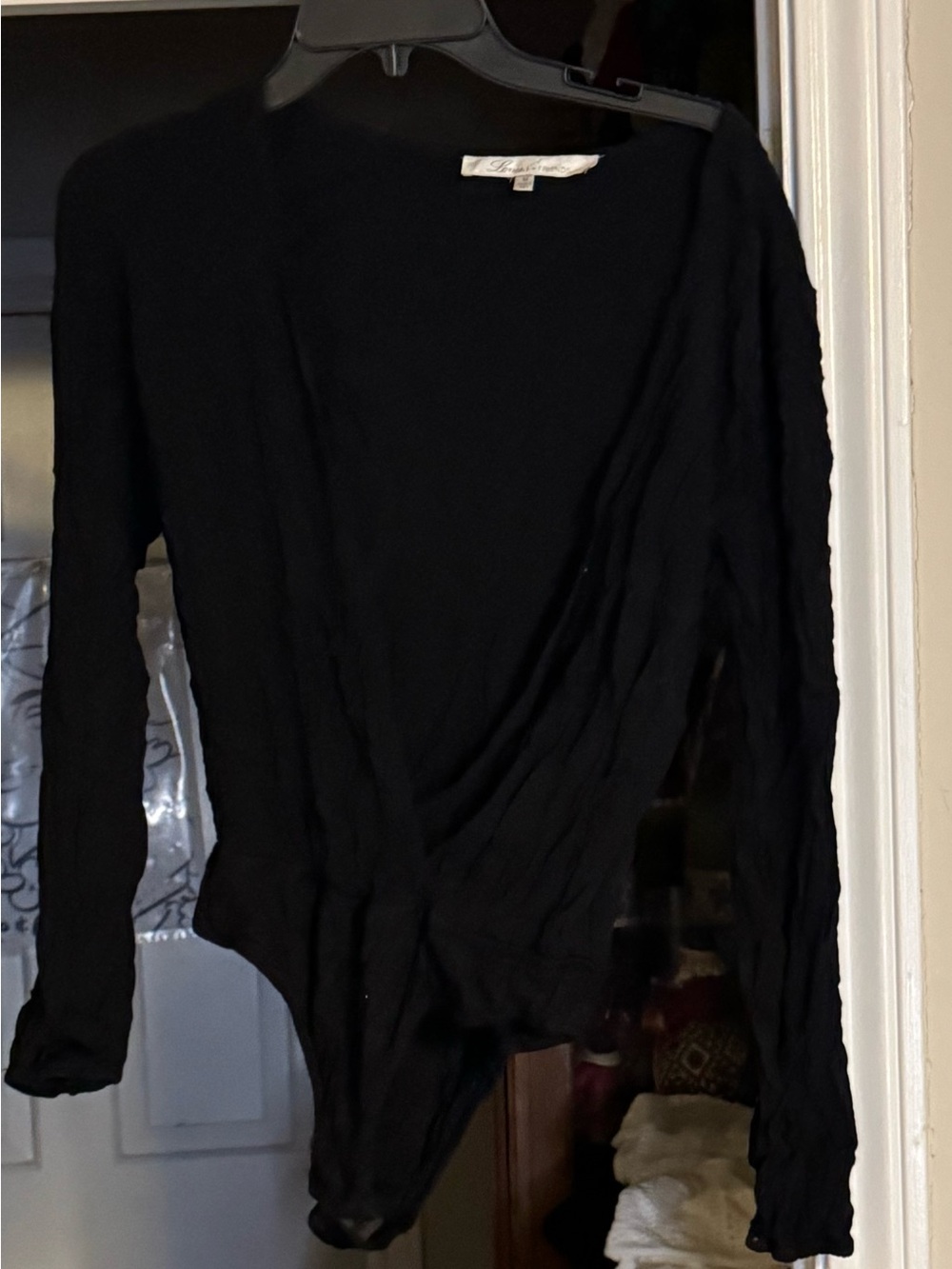 Lovers + Friends Black Wrap-Style V-Neck Bodysuit Sz M
